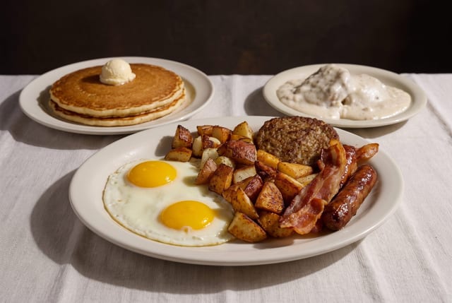 Eggs, Bacon, Sausage & Pancake.